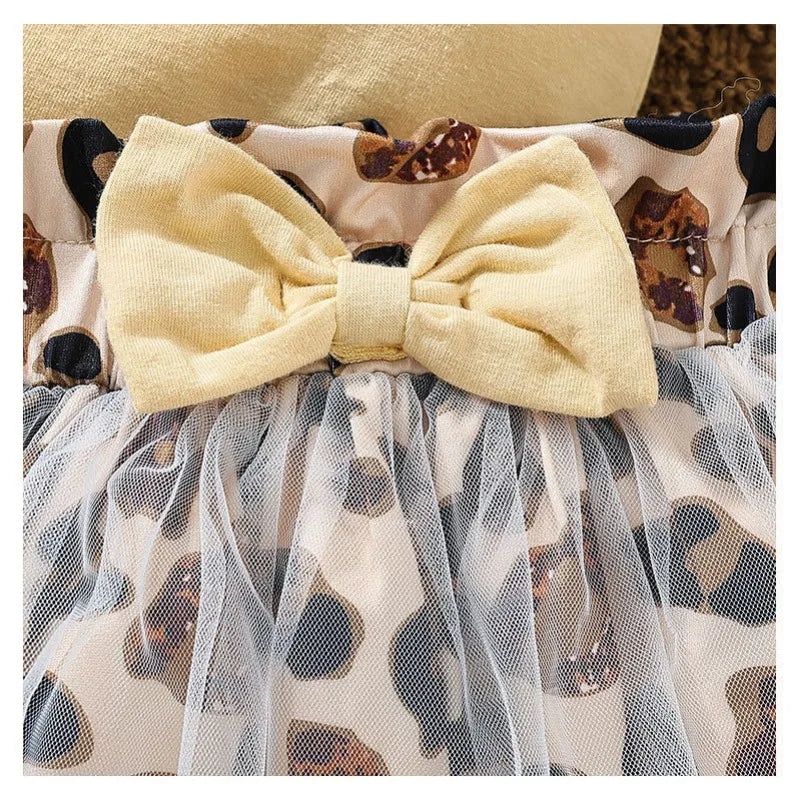 Baby Girl Babe Print Romper and Leopard Print Tulle Skirt Dress
