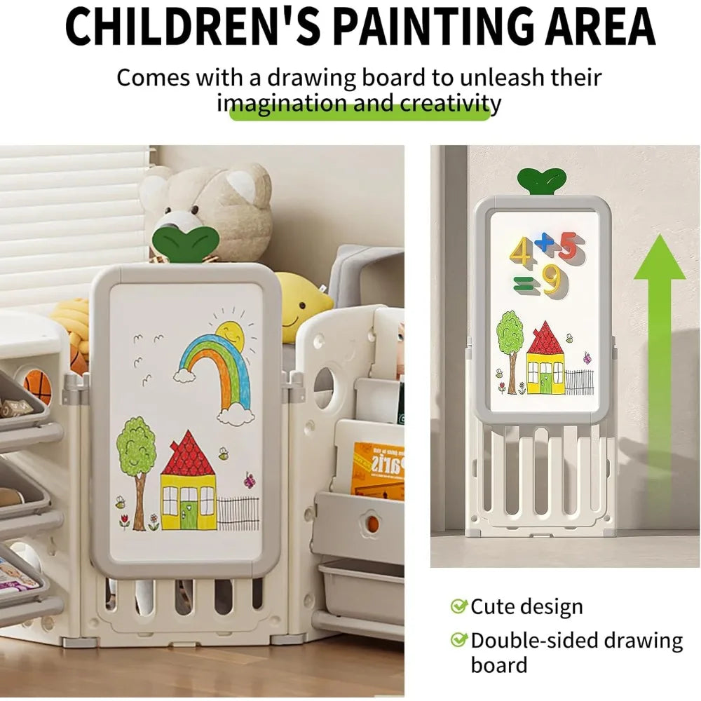 Multipurpose Toy Storage Rack and Drawing Board for Kids