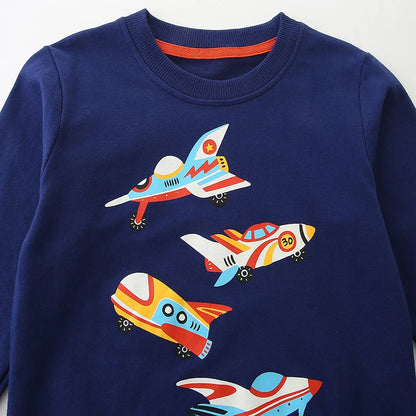 Cartoon Airplane Print Sweatshirts for Kids childrensterritory