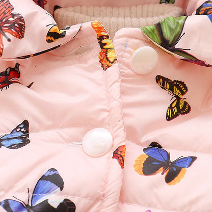 Butterfly Print Warm Hooded Jacket Winter for Baby Girls