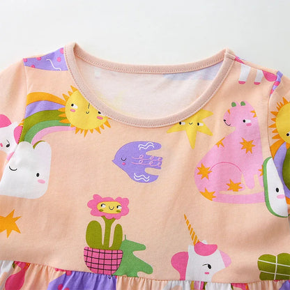 Kids Girls Cartoon Print Summer Cotton Dress childrensterritory