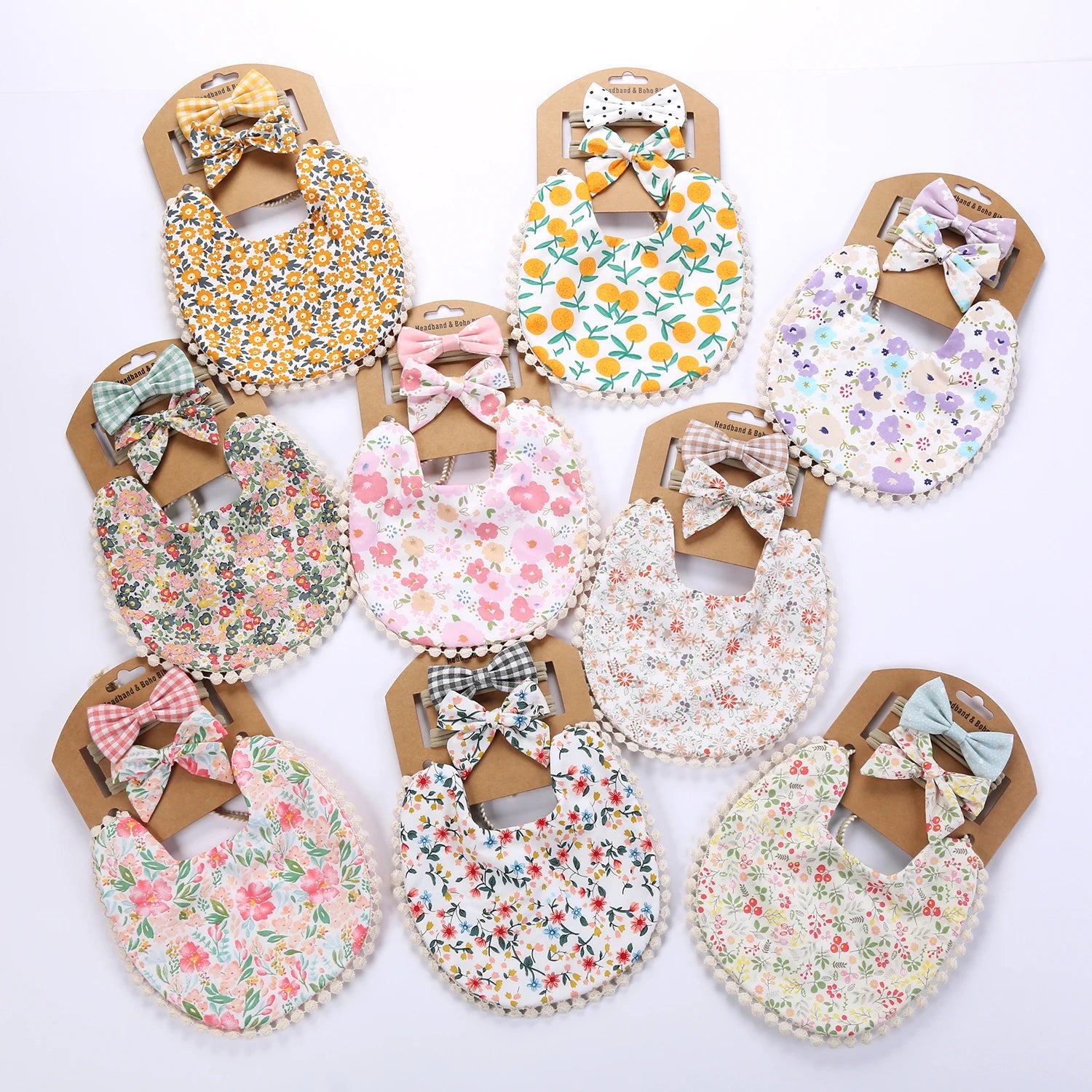 4Sets/Lot Floral Infant Burp Clothes with Bow Tie Headband childrensterritory
