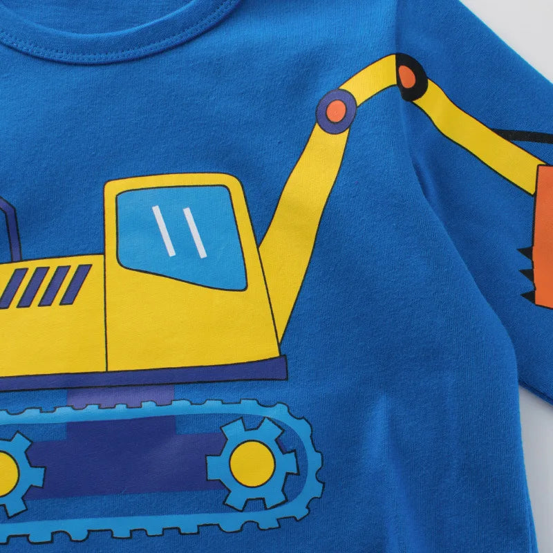 Cartoon Excavator Print Kids Boys Cotton T-shirts