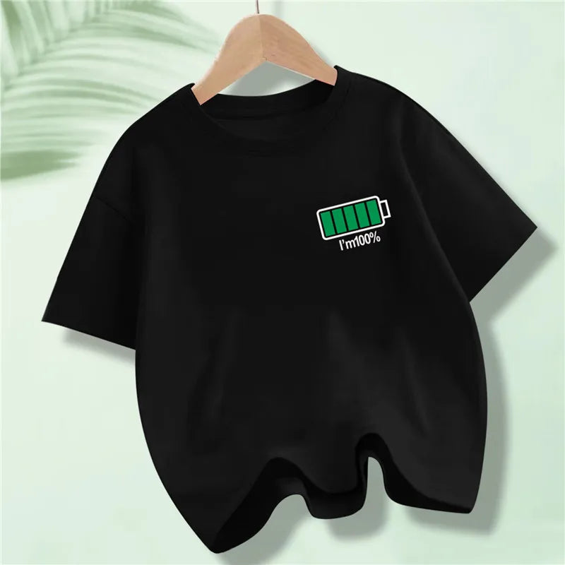 Kids 100% Full Battery Design T-shirts for Summer childrensterritory
