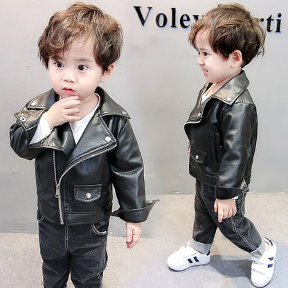 Little Boys Girls Solid Leather Jacket For Spring Autumn childrensterritory