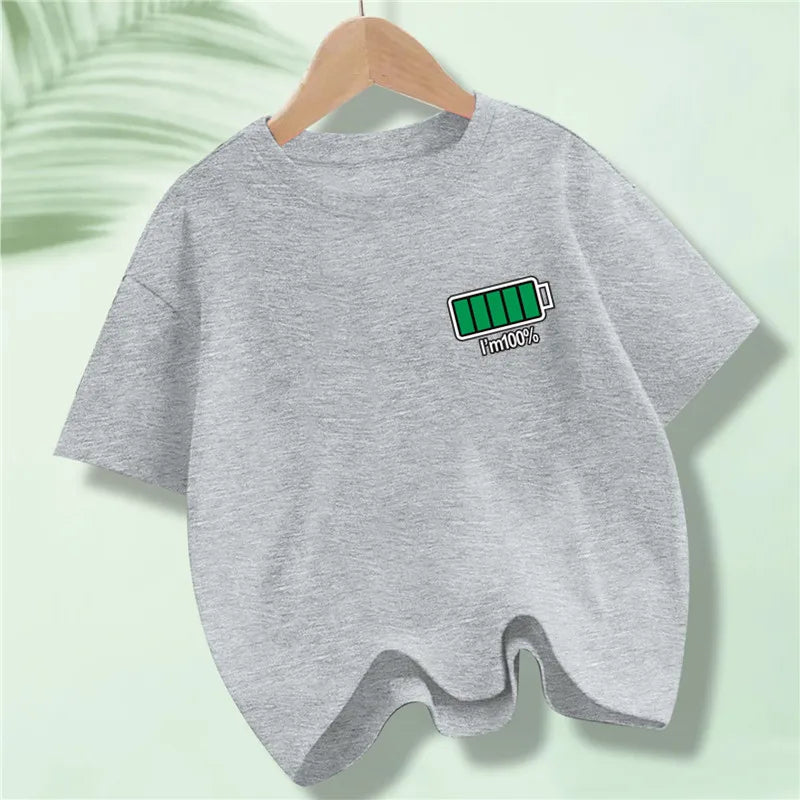 Kids 100% Full Battery Design T-shirts for Summer childrensterritory
