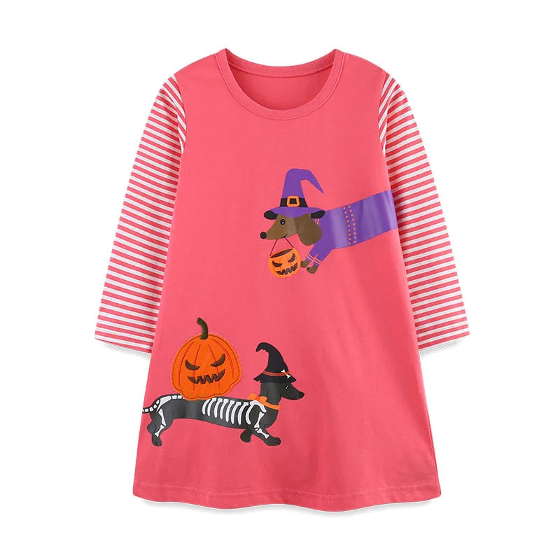 Kids Girls Cute Animals Design Long Sleeve Warm Dresses