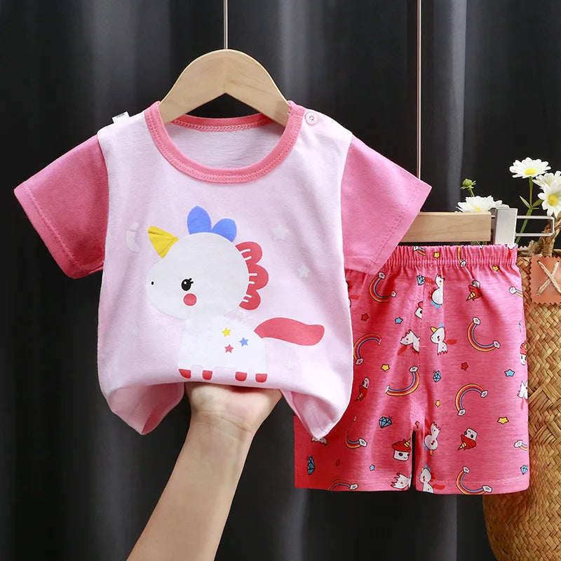 Little Boys Girls Cartoon Print Cotton Clothing Sets