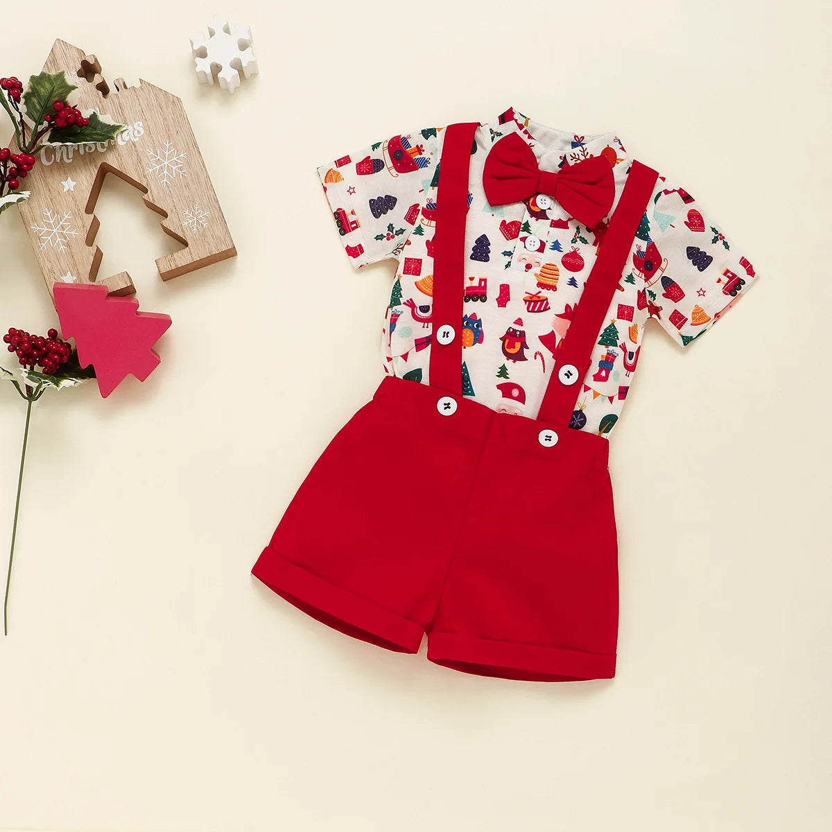 Baby Kids Short Sleeves Christmas Outfit