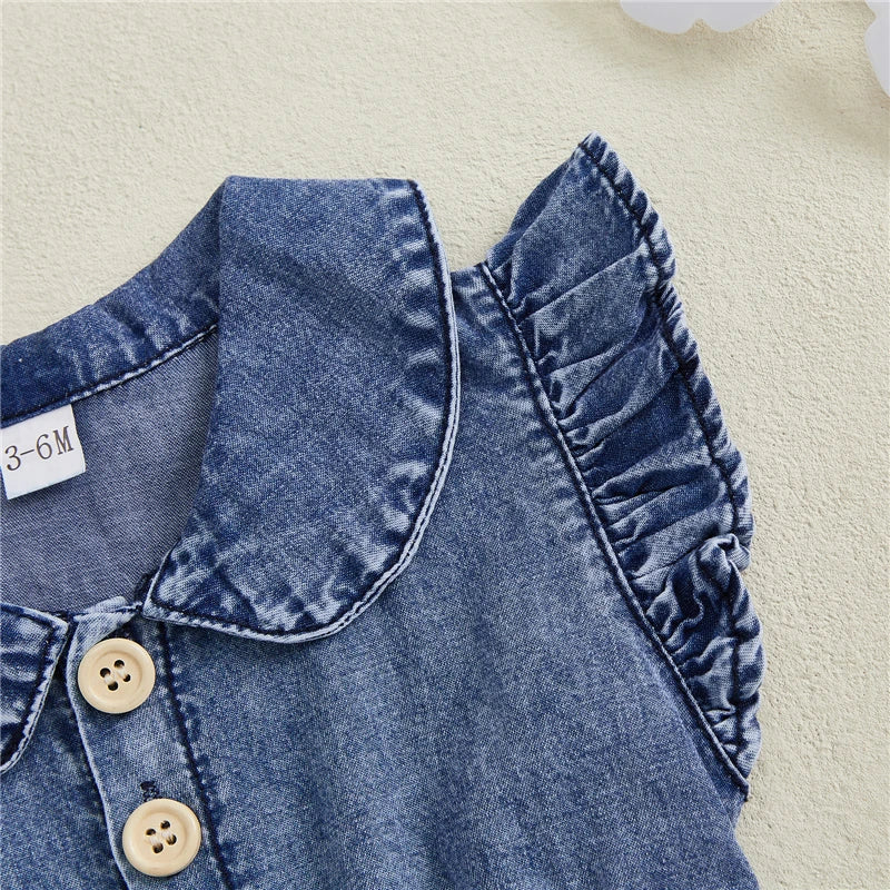 Baby Girls Denim Blue Cotton Romper