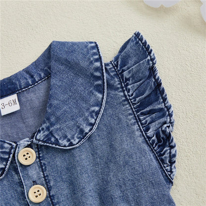 Baby Girls Denim Blue Cotton Romper