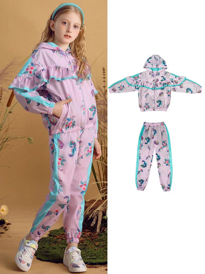 Girls Floral Print Hooded Jacket and Trouser Clothing Set childrensterritory