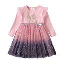 Cartoon Print Long Sleeve Girls Sequined Princess Dresses childrensterritory