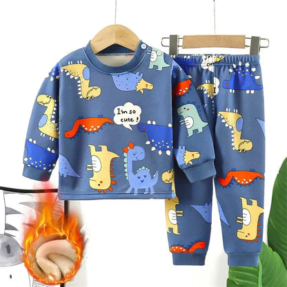 Baby/Kids Thick Warm Cartoon Print Pajamas Set