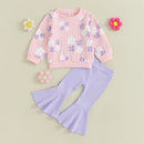 Floral Print Tops with Flare Pants Fall Clothing Set for Girls childrensterritory