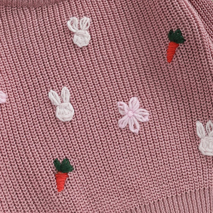 Baby Girls Cartoon Embroidery Knitted Easter Sweater childrensterritory