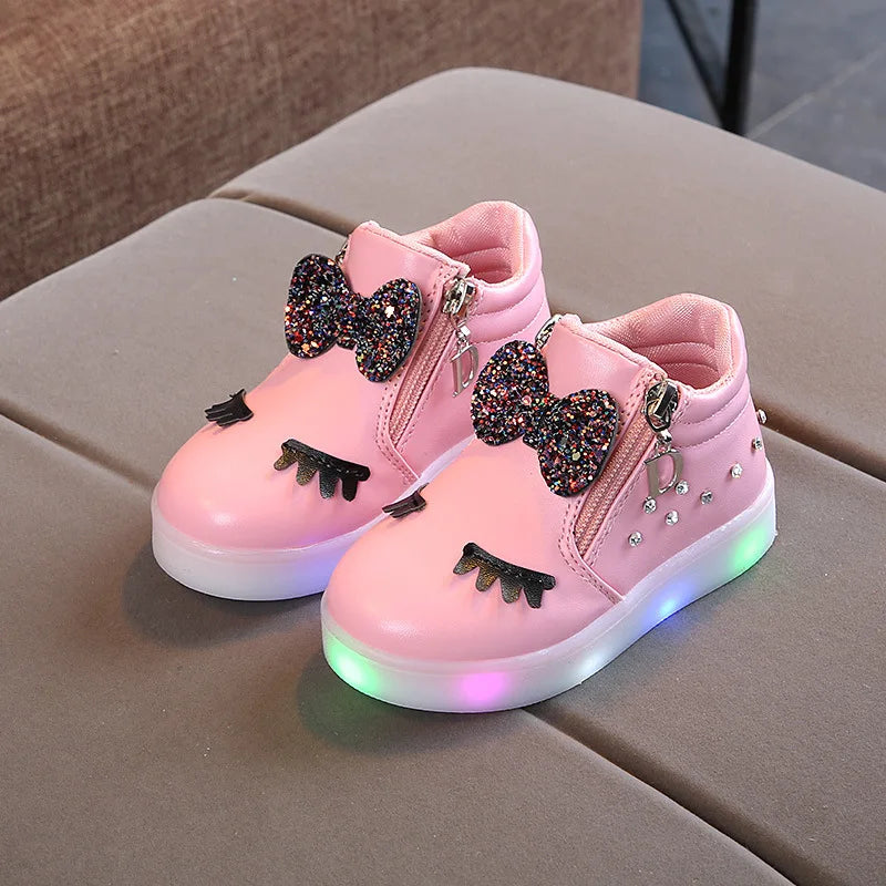 Glowing Princess Bow Sneakers for Kids Girls