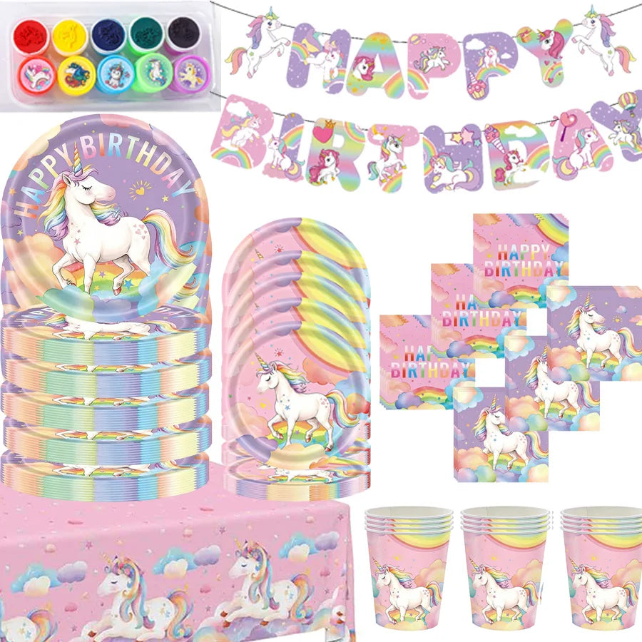 Kids Unicorn Theme Birthday Party Decorations Set