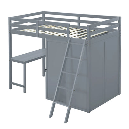 Loft Bed Made of Wood with Desk and Wardrobe for Bedroom childrensterritory