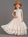 Girls' Sleeveless Flower Lace Design Long Dresses childrensterritory