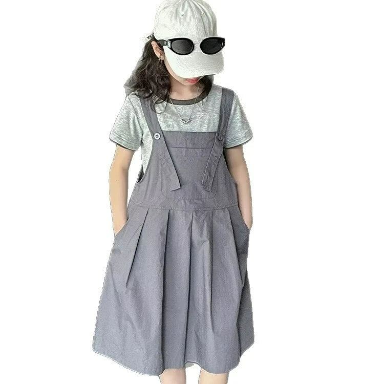 Kids/Teen Girls Solid Color Top and Dress Set for Summer