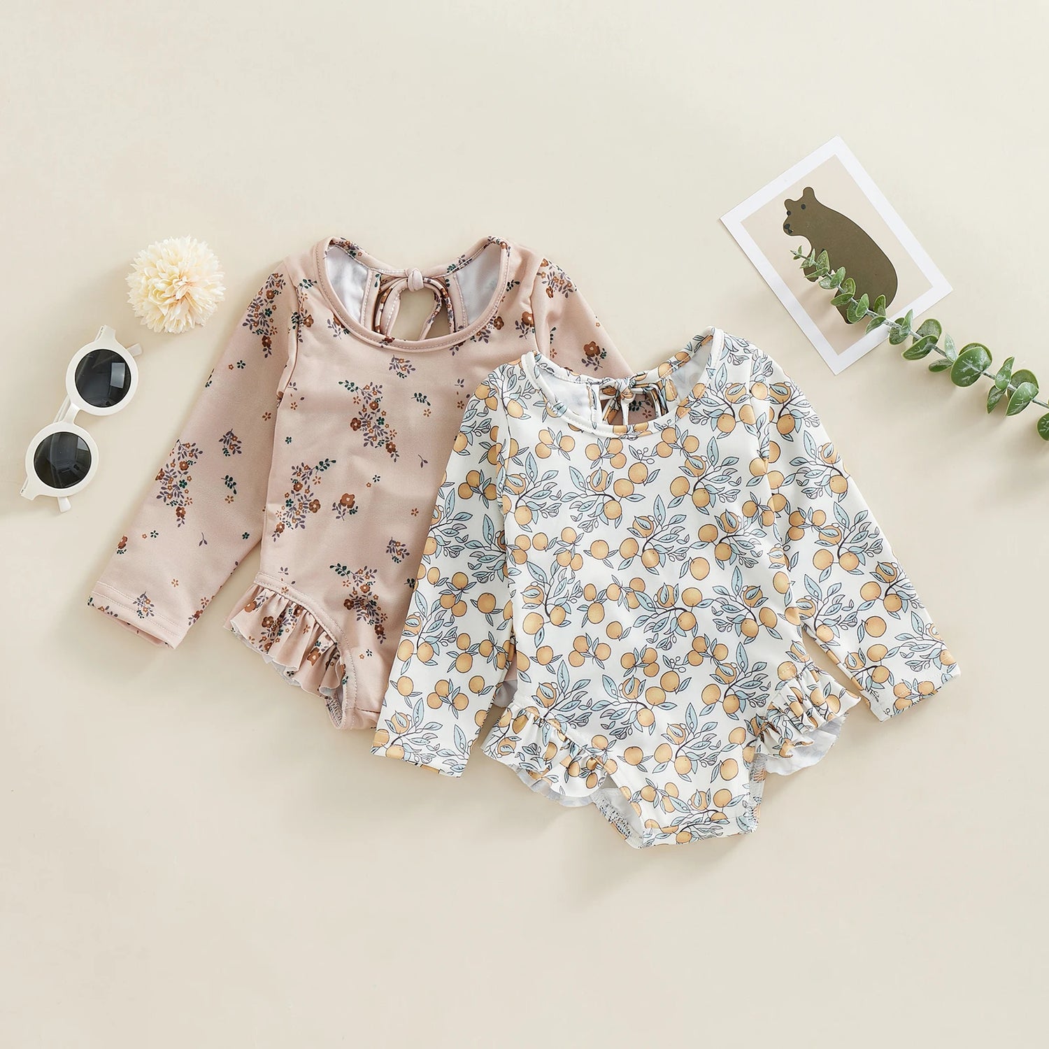 Floral Print Baby Girl Backless Long Sleeve Swimwear childrensterritory