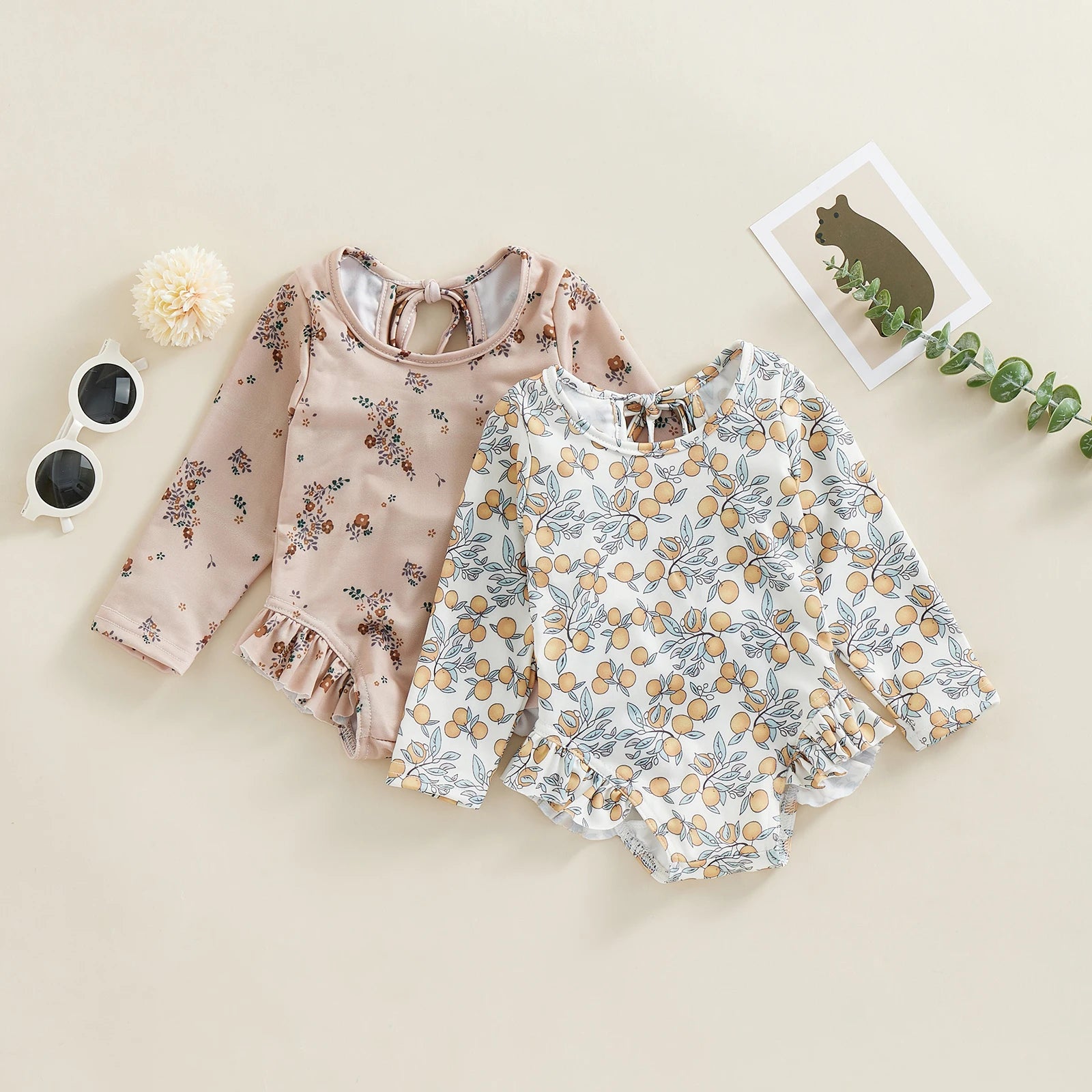 Floral Print Baby Girl Backless Long Sleeve Swimwear childrensterritory