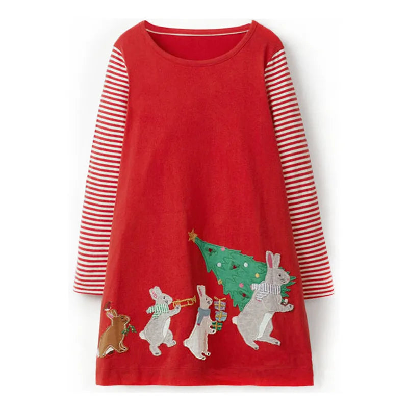 Kids Cartoon Printed Full Sleeves Christmas Red Frocks childrensterritory