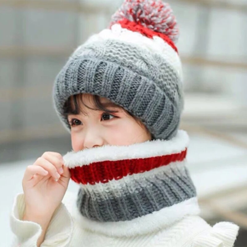 Korean Style Kids Knitted Wool Ball Beanies and Scarf Set childrensterritory