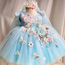 Elegant 3D Flower Butterfly Design Formal Party Dresses childrensterritory
