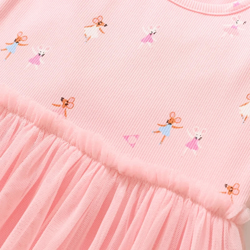 Girls Pink Cartoon Print Summer Princess Dresses