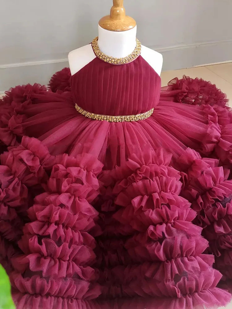 Wine Red Fluffy Baby/Kid Girls' Formal Princess Party Dress childrensterritory