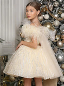 Girls Luxurious White Feather Design Fluffy Party Dresses childrensterritory