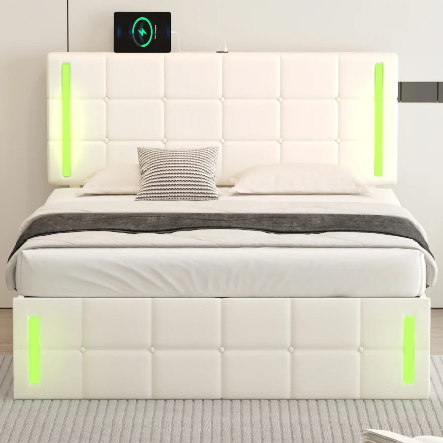 Space-Saving Full-Size Bed with LED Lights and Storage childrensterritory