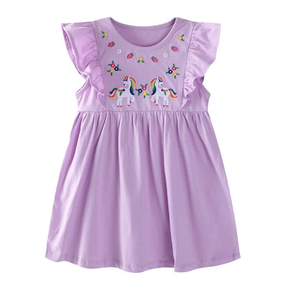 Cartoon Embroidery Design Kids Girls Summer Dresses childrensterritory