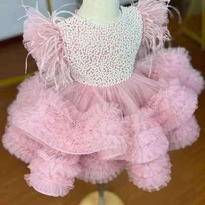 Pink Flower Girl Dress with Layers of Tulle for Wedding or Birthday childrensterritory