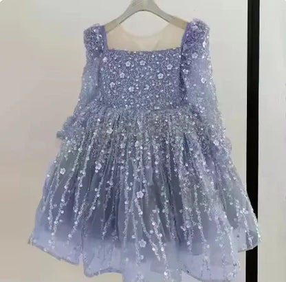 A-Line Glitter Sequined Little Girls Princess Party Dress