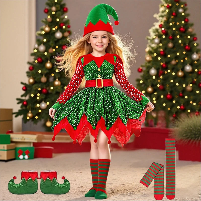 Girls' Round Neck Design Long Sleeves Christmas Outfits childrensterritory