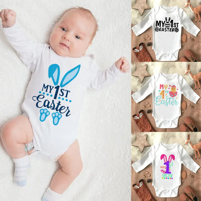 "My 1st Easter" Latter Print Baby Long Sleeve Easter Bodysuit childrensterritory