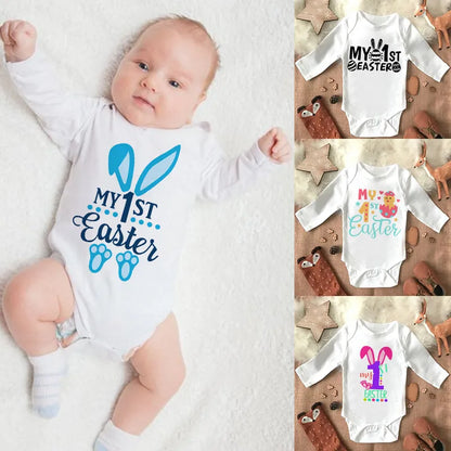 "My 1st Easter" Latter Print Baby Long Sleeve Easter Bodysuit childrensterritory
