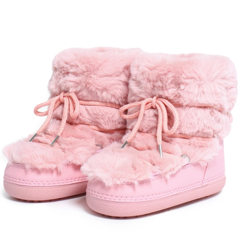 Fluffy Faux Fur Middle Calf Platform Snow Boots for Women childrensterritory