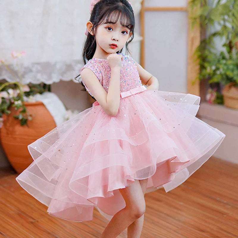 Kids Girls Princess Sequins Party Dresses with Trailing