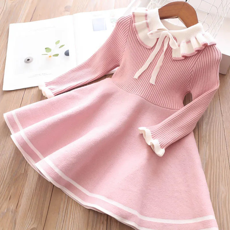 Kids Girls Pleated Knitted Warm Sweater Dresses childrensterritory