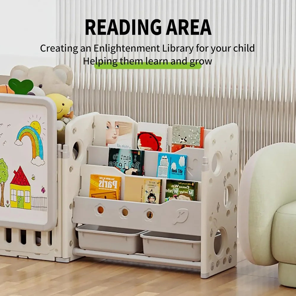 Multipurpose Toy Storage Rack and Drawing Board for Kids