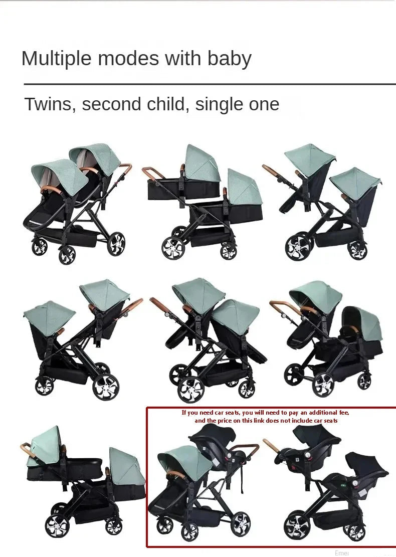 Four-Wheel High-Quality, Foldable Twin Strollers childrensterritory