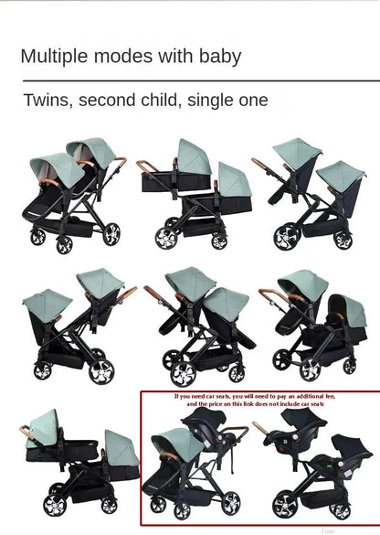 Four-Wheel High-Quality, Foldable Twin Strollers childrensterritory