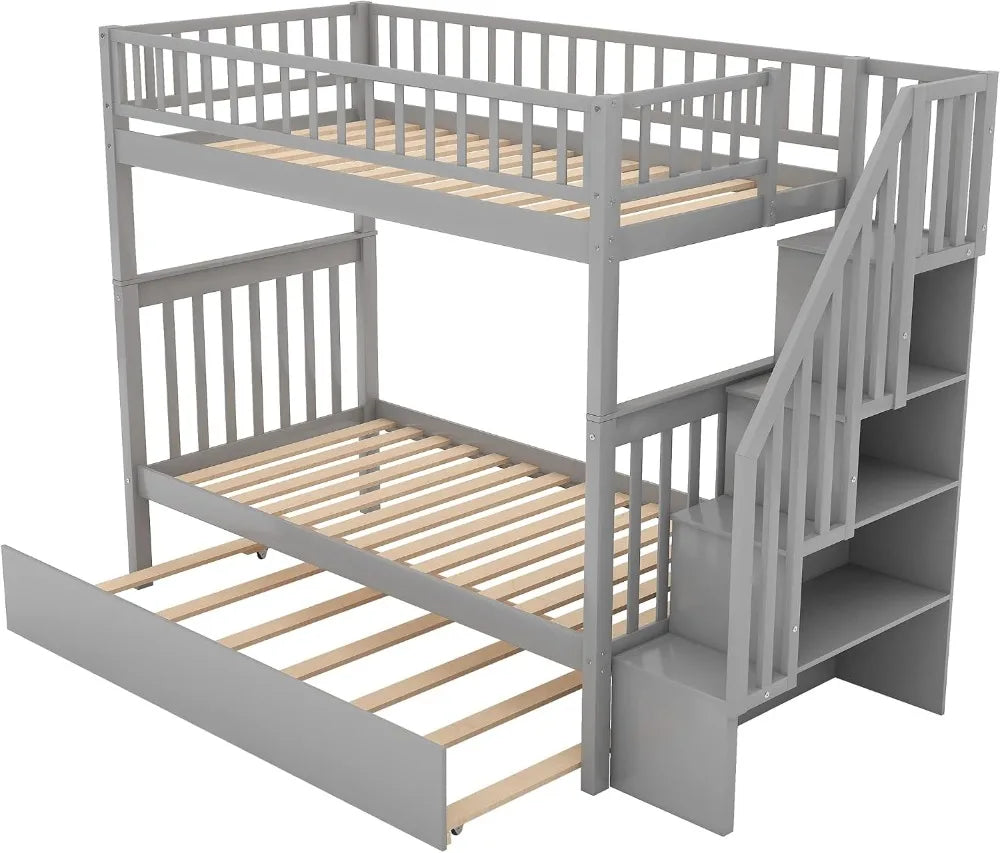 Twin over Bunk Beds with Twin Trundle &amp; Storage