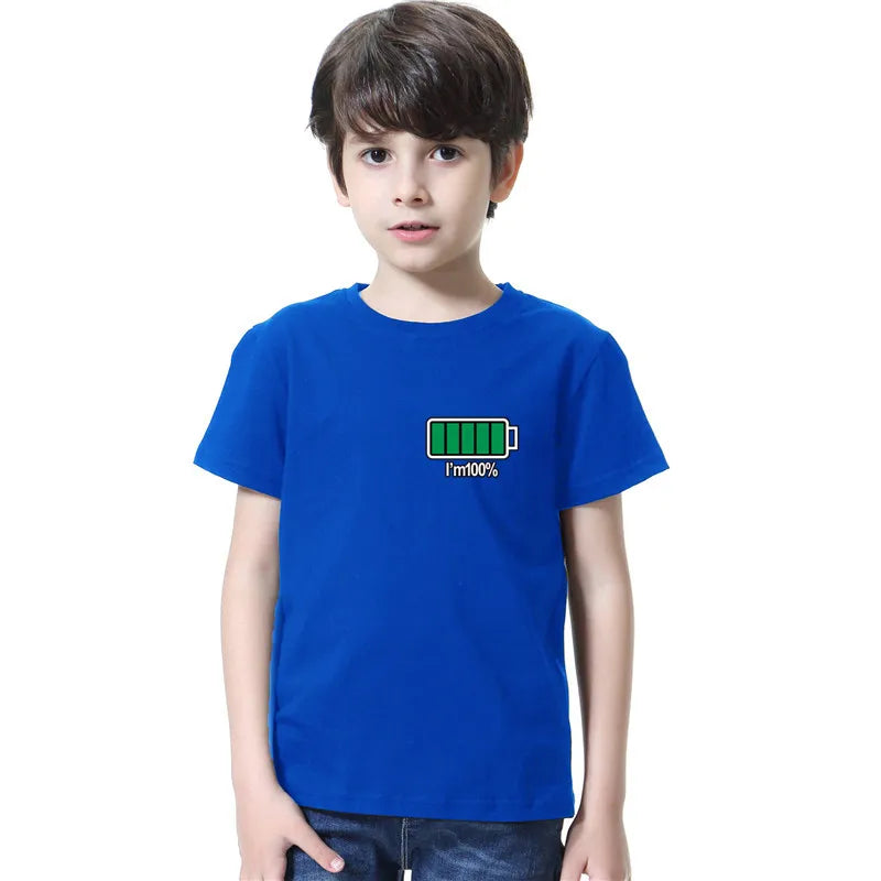 Kids 100% Full Battery Design T-shirts for Summer childrensterritory