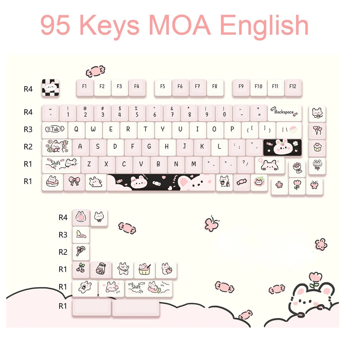 Dessert Cat Theme 95 Keycaps Kit for Mechanical Keyboard childrensterritory