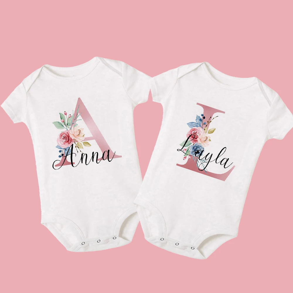 Custom Name Print Baby Girls Boys White Bodysuit childrensterritory